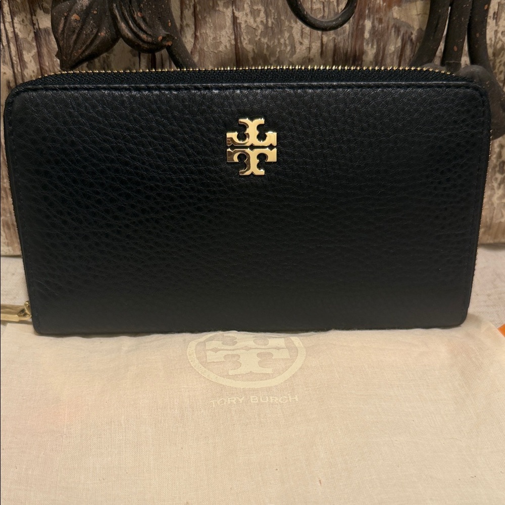 Tory Burch Black Wallet with Gold Logo